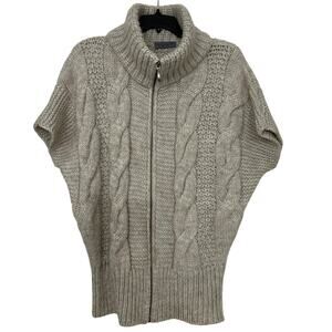 Elsamanda Anthropologie Beige Cable Knit Full Zip Alpaca Wool  Sweater Vest Lrg